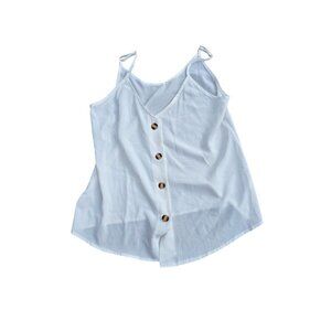 White Button-Down Sleeveless Camisole Top With Adjustable Straps Lightweight